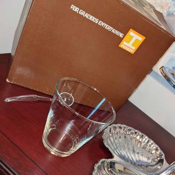 Irvinware VTG Clamshell Bowls, Glass Dishes & Spoons W/ Box Gourmet Lazy Susan - Picture 12 of 12